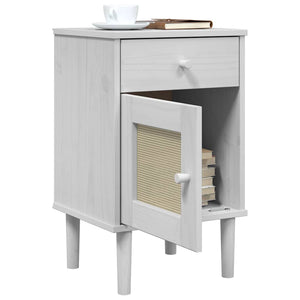 Nachttisch SENJA Rattan Weiß Kiefer 40x35x65 cm