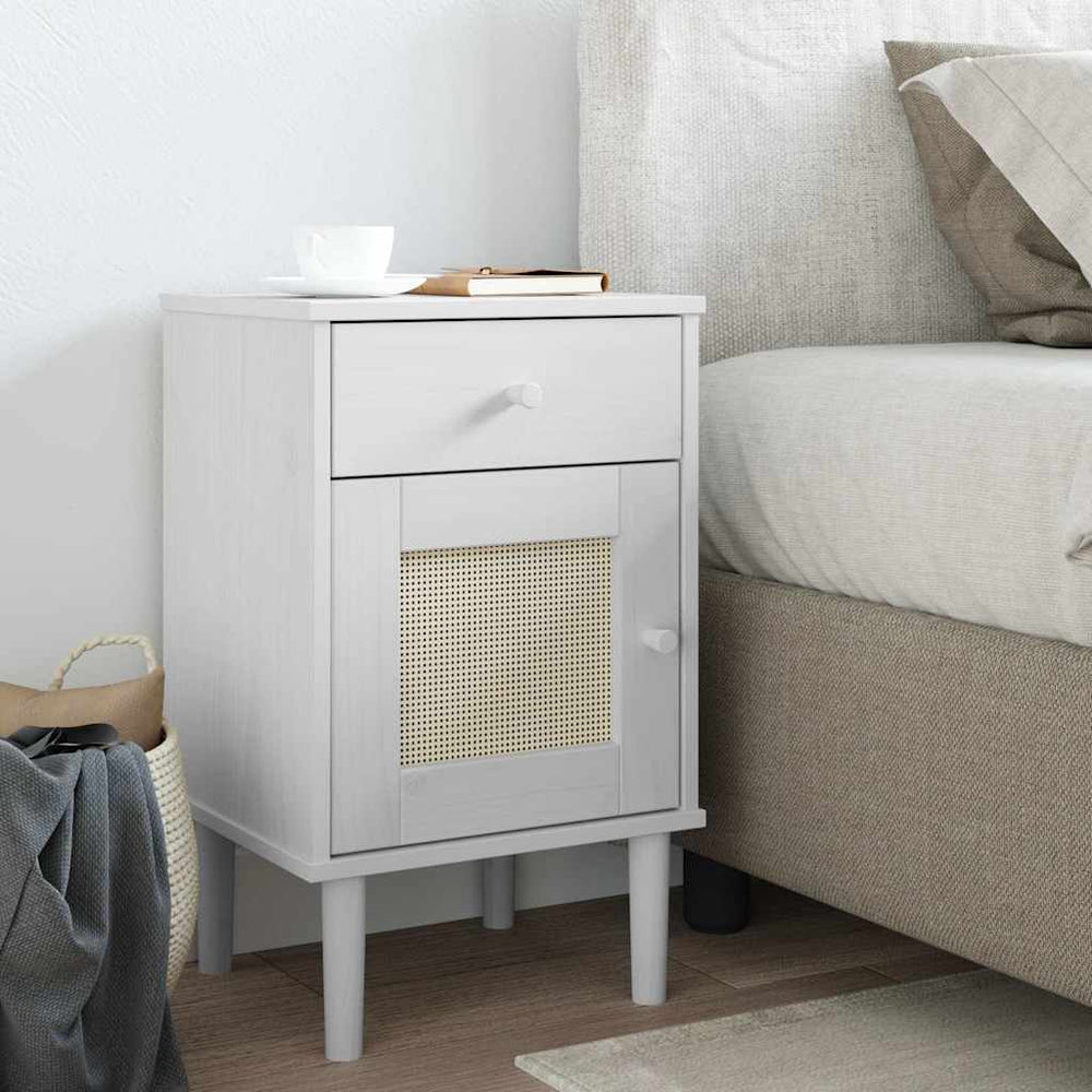 vidaXL Senja Rattan-Look Nightstand White 40x35x65 cm Solid Pine Wood