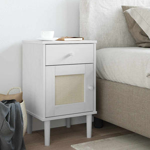 Nachttisch SENJA Rattan Weiß Kiefer 40x35x65 cm