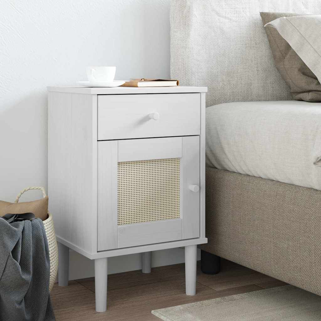 Nachttisch SENJA Rattan Weiß Kiefer 40x35x65 cm