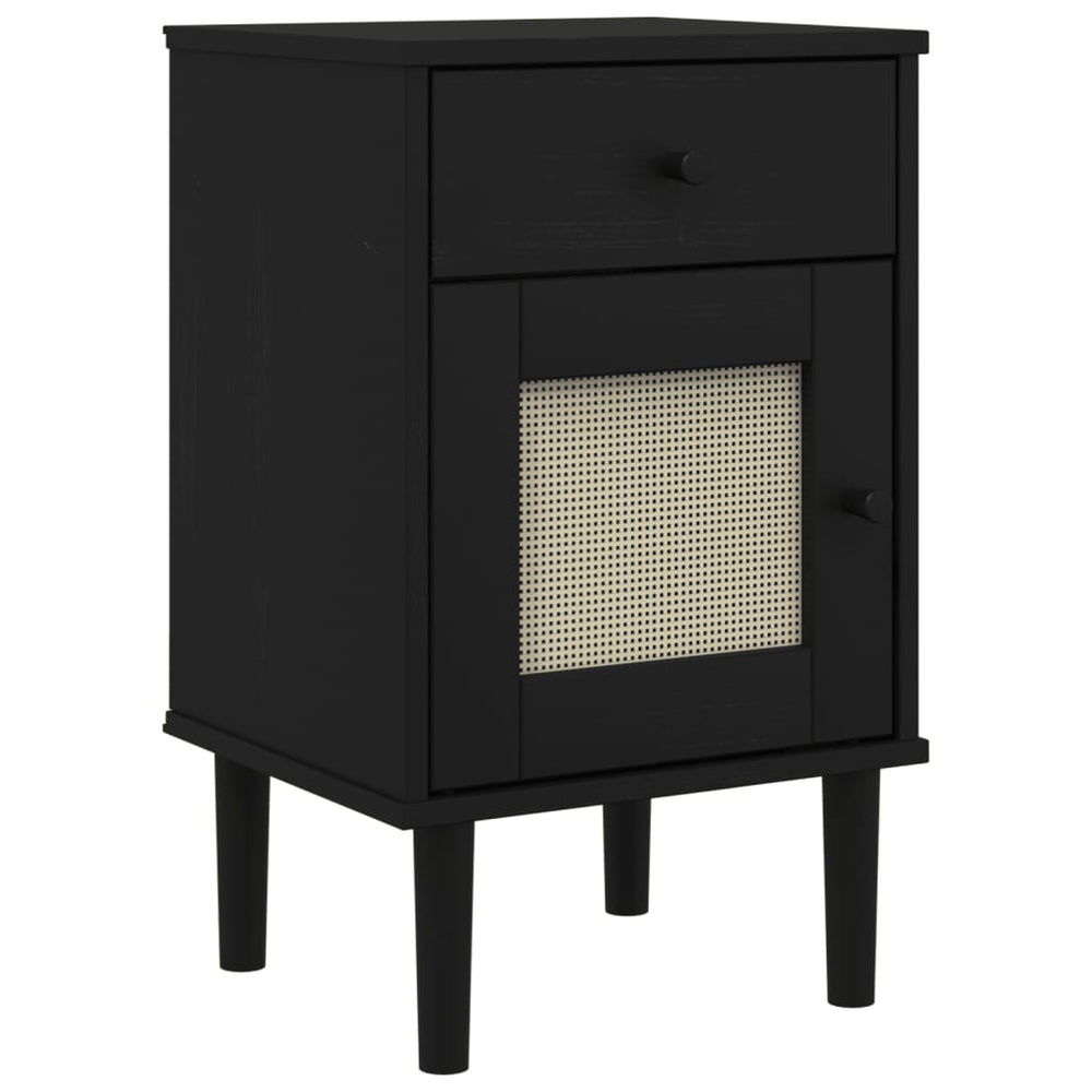 vidaXL Nightstand SENJA Rattan-Look Black 40x35x65 Solid Pine Wood