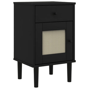 Nachttisch Schwarz Rattan-Look Kiefer Massivholz