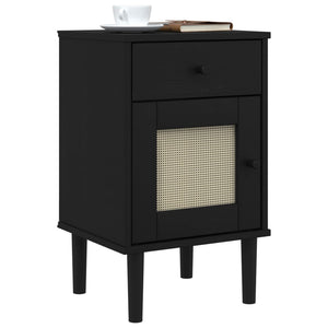 Nachttisch Schwarz Rattan-Look Kiefer Massivholz