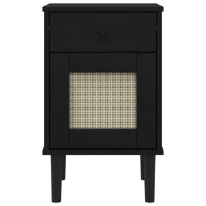 Nachttisch Schwarz Rattan-Look Kiefer Massivholz