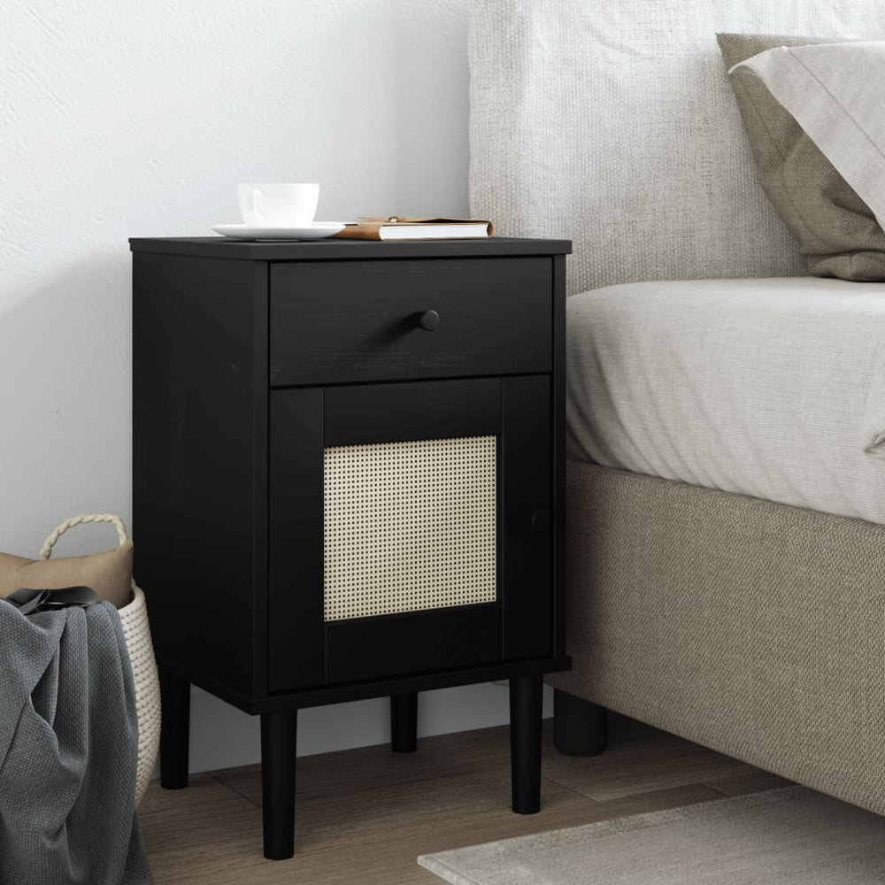 vidaXL Nightstand SENJA Rattan-Look Black 40x35x65 Solid Pine Wood