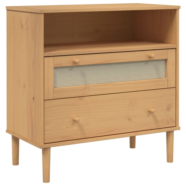 Sideboard SENJA Rattan-Optik Braun Kiefernholz 80cm