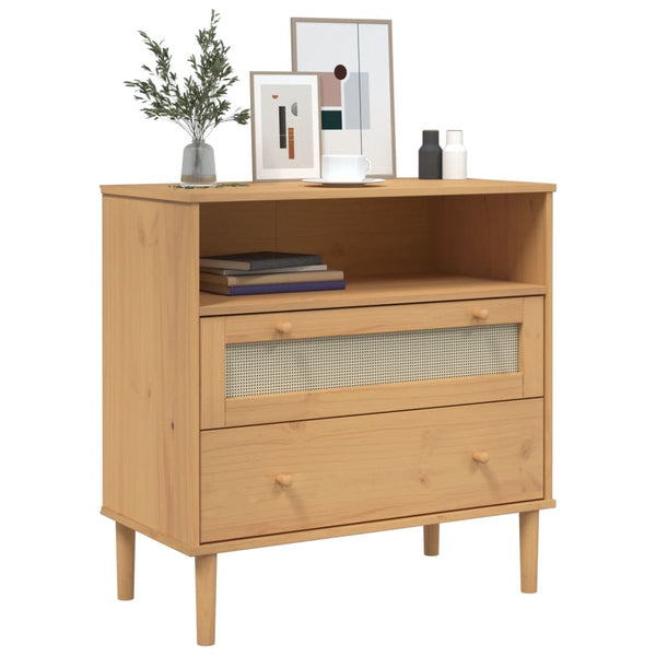 Sideboard SENJA Rattan-Optik Braun Kiefernholz 80cm