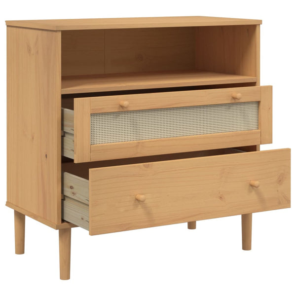 Sideboard SENJA Rattan-Optik Braun Kiefernholz 80cm