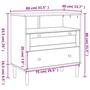 Sideboard SENJA Rattan-Optik Braun Kiefernholz 80cm
