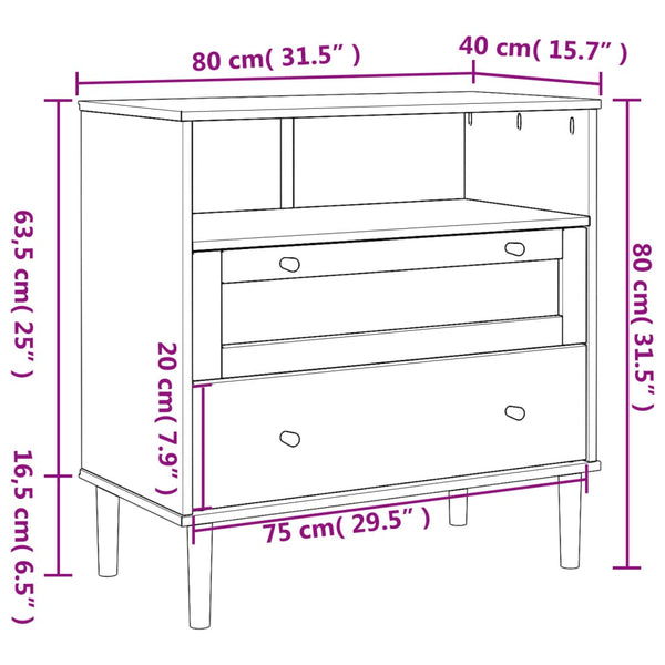 Sideboard SENJA Rattan-Optik Braun Kiefernholz 80cm
