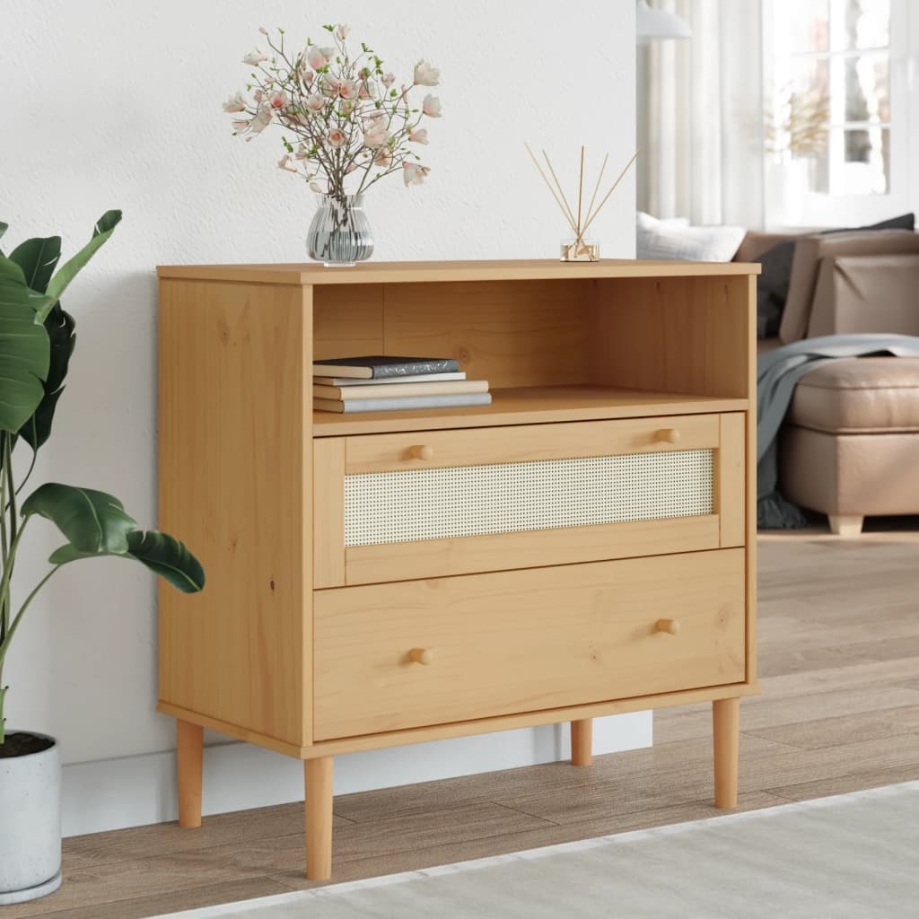 Sideboard SENJA Rattan-Optik Braun Kiefernholz 80cm