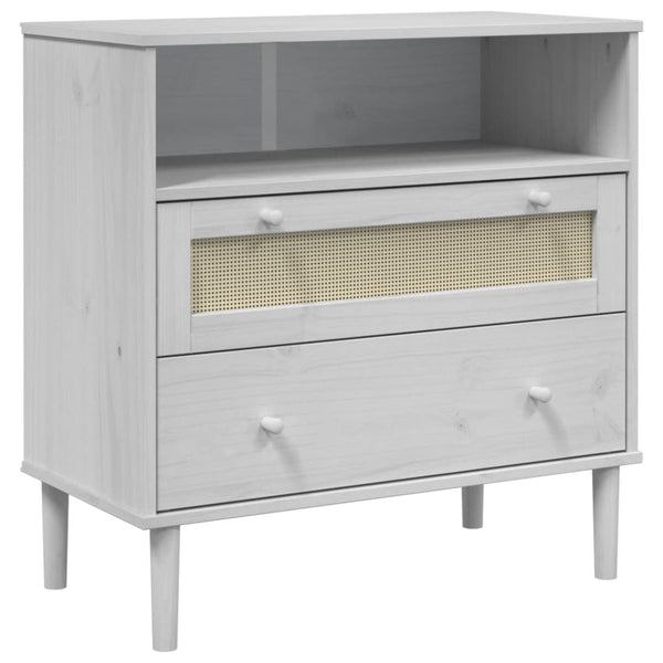 Sideboard Weiß Rattan Optik 80cm Kiefernholz