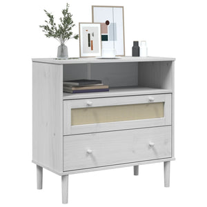 Sideboard Weiß Rattan Optik 80cm Kiefernholz