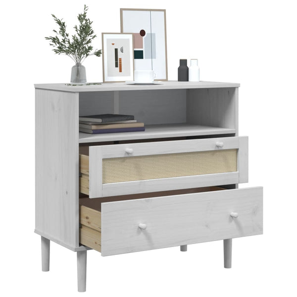 Sideboard Weiß Rattan Optik 80cm Kiefernholz