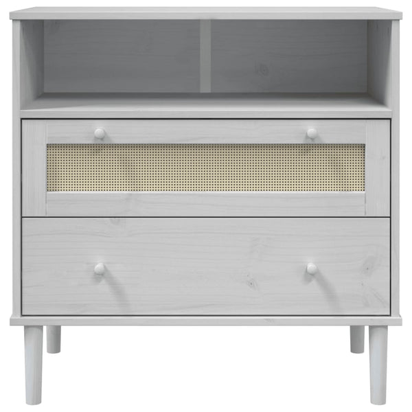 Sideboard Weiß Rattan Optik 80cm Kiefernholz