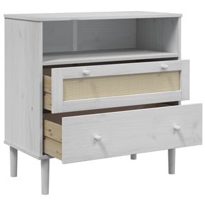 Sideboard Weiß Rattan Optik 80cm Kiefernholz
