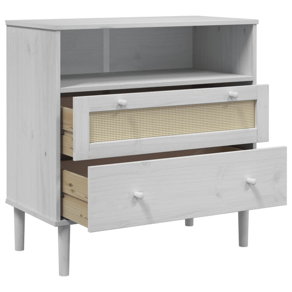 Sideboard Weiß Rattan Optik 80cm Kiefernholz