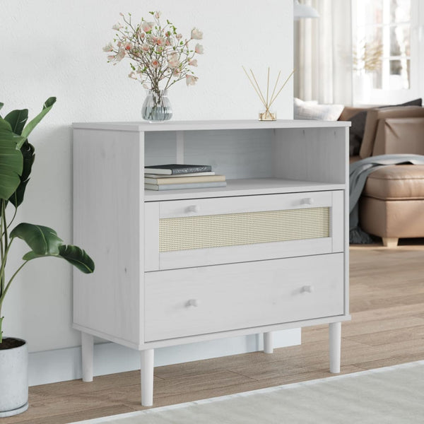 Sideboard Weiß Rattan Optik 80cm Kiefernholz