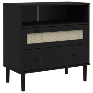 Schwarzes Rattan Sideboard 80cm Kiefernholz