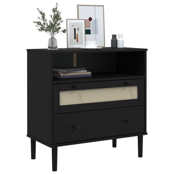 Schwarzes Rattan Sideboard 80cm Kiefernholz