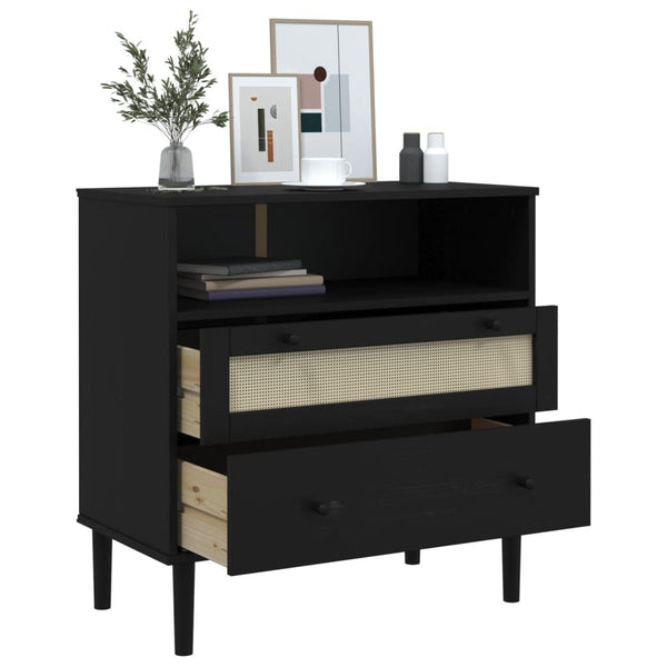 Schwarzes Rattan Sideboard 80cm Kiefernholz