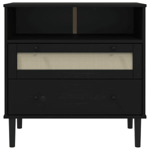 Schwarzes Rattan Sideboard 80cm Kiefernholz