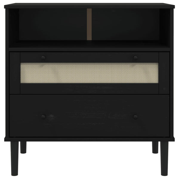 Schwarzes Rattan Sideboard 80cm Kiefernholz