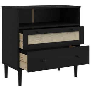 Schwarzes Rattan Sideboard 80cm Kiefernholz