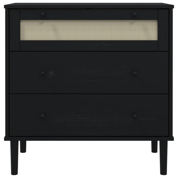 Schwarze Schubladenkommode SENJA im Rattan-Look