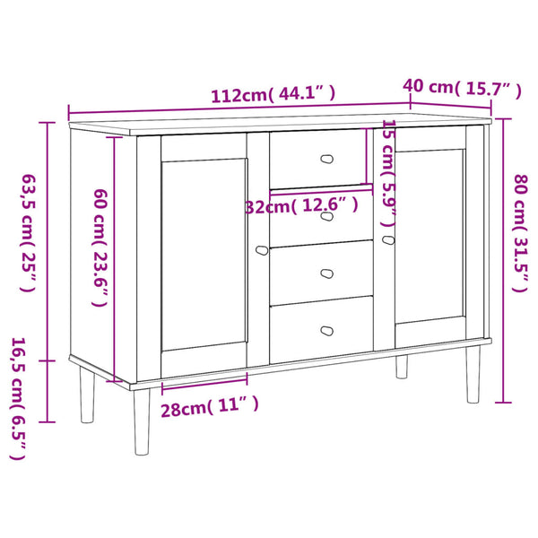 Sideboard SENJA Rattan-Optik Braun Kiefernholz