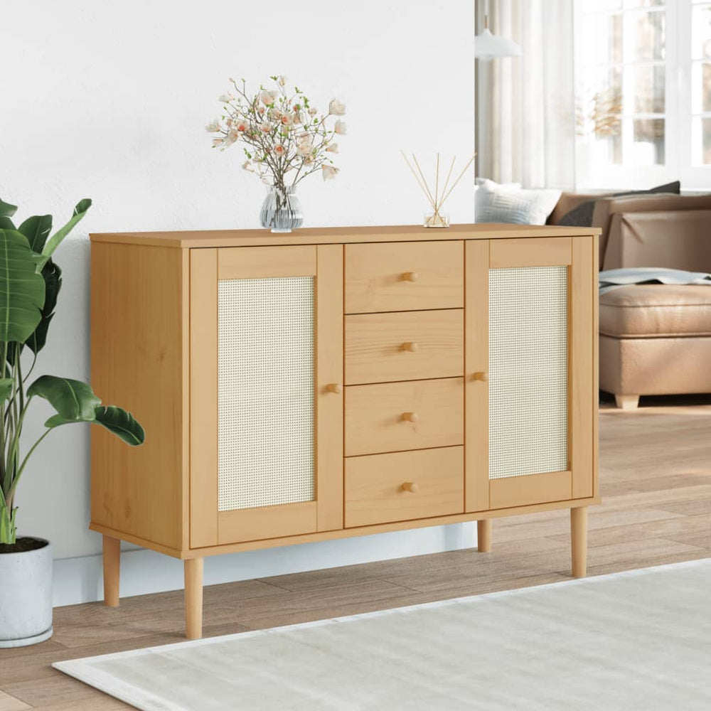 vidaXL Sideboard SENJA Rattan-Look Brown 112x40x80 cm Pine Wood
