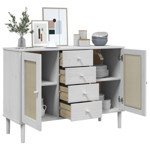 Weißes Sideboard SENJA mit Rattan-Optik
