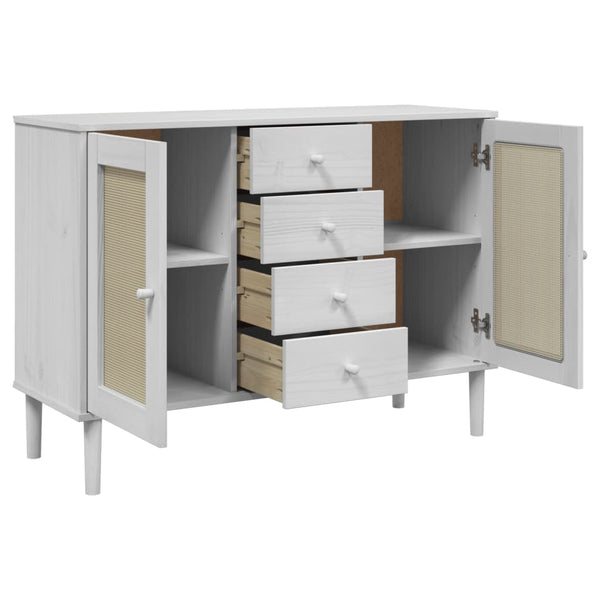 Weißes Sideboard SENJA mit Rattan-Optik