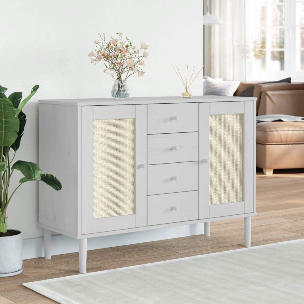 Weißes Sideboard SENJA mit Rattan-Optik