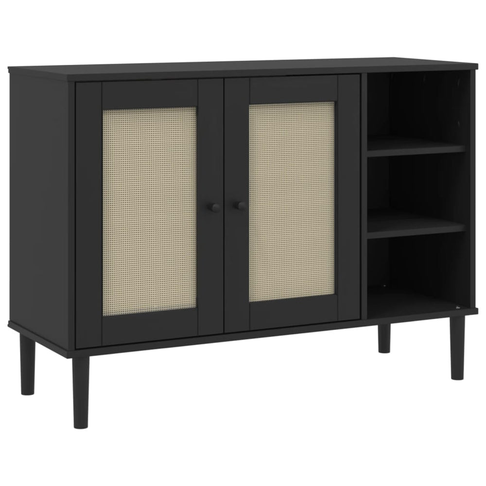 vidaXL Sideboard SENJA Rattan-Look Black 112x40x80 cm Pine Wood