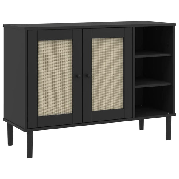 Sideboard SENJA Rattan Optik Schwarz Kiefer
