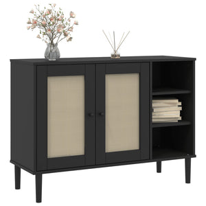Sideboard SENJA Rattan Optik Schwarz Kiefer