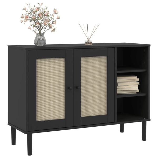 Sideboard SENJA Rattan Optik Schwarz Kiefer