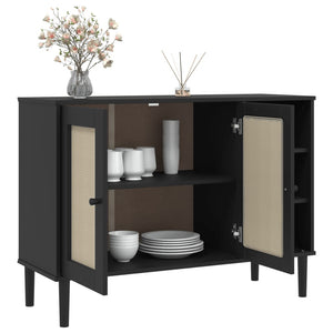 Sideboard SENJA Rattan Optik Schwarz Kiefer