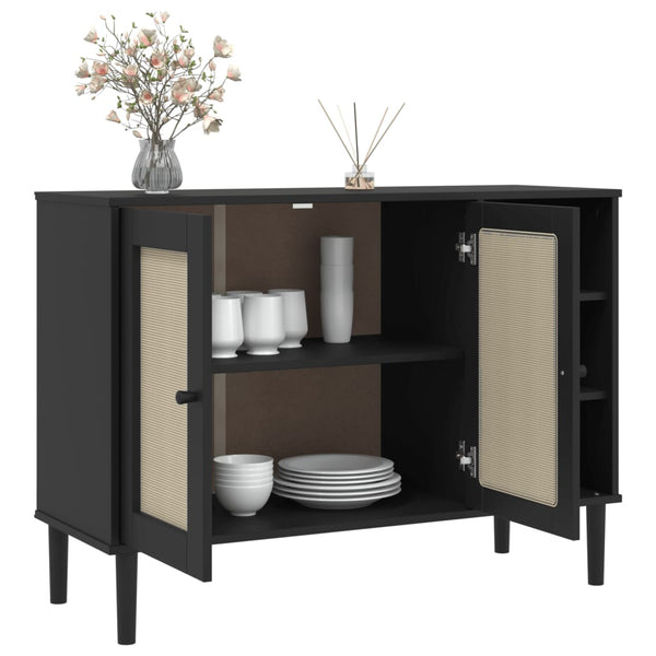 Sideboard SENJA Rattan Optik Schwarz Kiefer