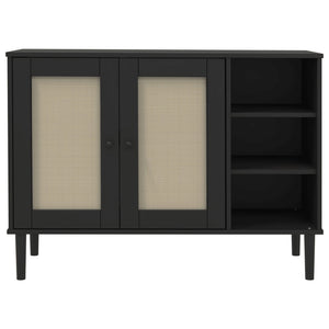 Sideboard SENJA Rattan Optik Schwarz Kiefer