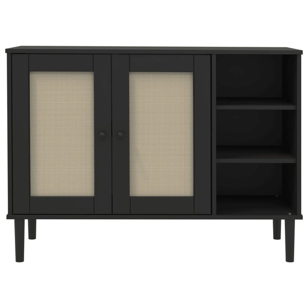 Sideboard SENJA Rattan Optik Schwarz Kiefer