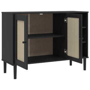 Sideboard SENJA Rattan Optik Schwarz Kiefer