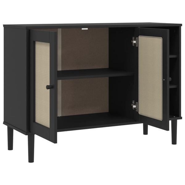 Sideboard SENJA Rattan Optik Schwarz Kiefer