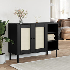 Sideboard SENJA Rattan Optik Schwarz Kiefer