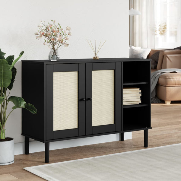 Sideboard SENJA Rattan Optik Schwarz Kiefer