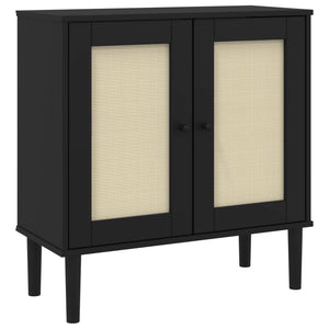 Schwarzes Sideboard SENJA Rattan-Optik 80cm