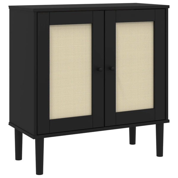 Schwarzes Sideboard SENJA Rattan-Optik 80cm