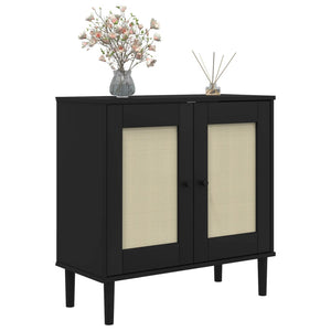 Schwarzes Sideboard SENJA Rattan-Optik 80cm