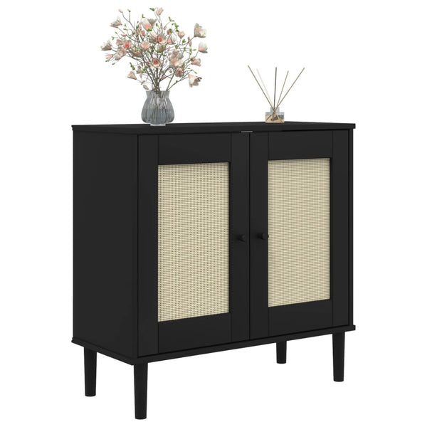 Schwarzes Sideboard SENJA Rattan-Optik 80cm